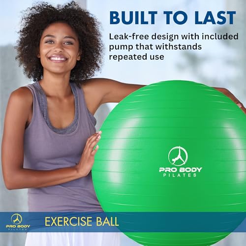 ProBody Pilates Yoga Ball - Gym Grade Exercise Ball | Sizes 45/55/65/75/85 cm, 880 lb Load, CA 10P Cert, PT & Prenatal Use, Recommended by OBs, Pump - color: Green, size: M: 19-22 inches/48-55 cm