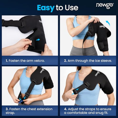 NEWGO Shoulder Ice Pack Rotator Cuff Cold Therapy, 45-Min Long-Lasting Ice Packs for Shoulder & Arm with Ice Grid Design, Flexible Cold Compression Wrap for Post-Surgery, Muscle Relaxation & Swelling - size: M