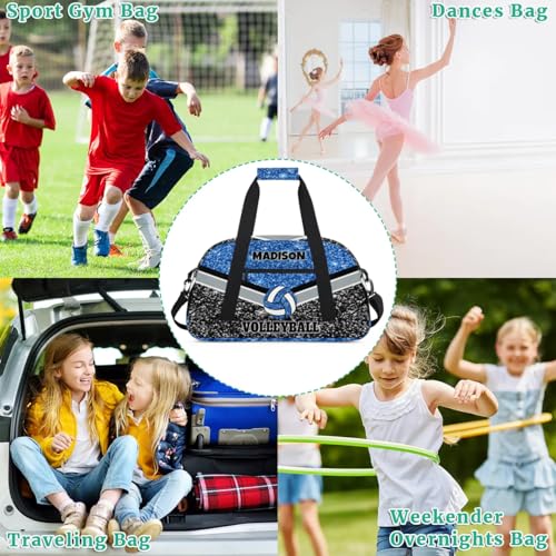Personalized Volleyball Bag for Teens, Custom Dance Bag Name Overnight Small Duffel Bag for Practice Gymnastics Ballet Sports Bag, Blue and Black Glitters Sequins - color: Blue Black