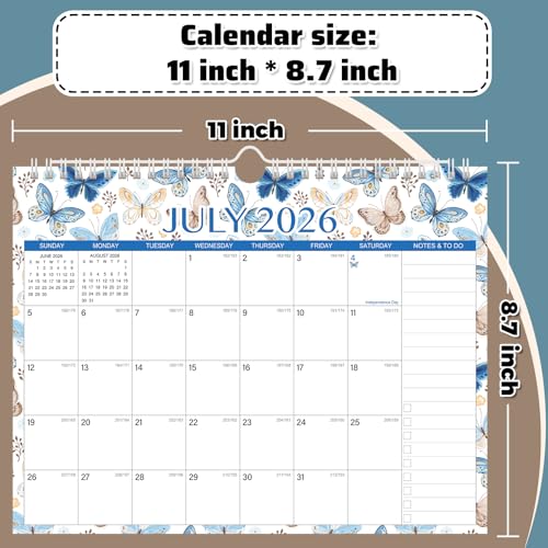Wall Calendar 2026-2027 – 11 x 8.7 In, 18 Months from July 2026 to December 2027, Monthly Calendar with Holidays, Julian Dates, Grid Design for Scheduling, Home or School Use - color: Butterfly