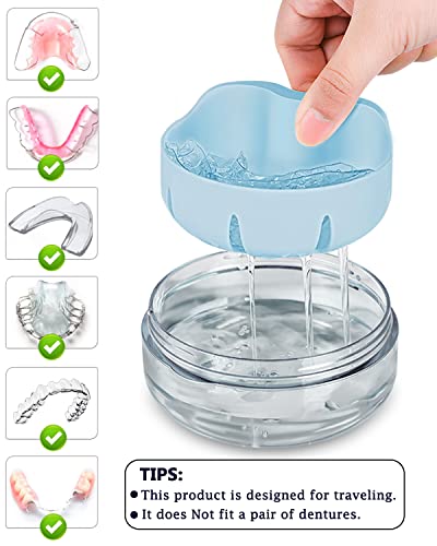 Denture Case, Definitely No-Leak Denture Bath Box for Traveling Perfectly, Denture Cup with Strainer & Magnetic Mirror,Completely Clean Care for Retainer, Mouth Guard, & Denture - color: Blue