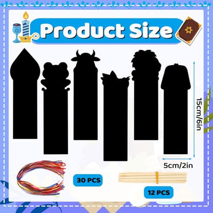 JUNEBRUSHS 30Pcs Passover Scratch Bookmarks, Rainbow Magic Scratch Paper Art Passover DIY Craft Kit for Students Classroom Activity Party Favors - style: Passover Style