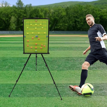 Professional Soccer Football Tactical Coaching Board, Portable Tactical Display Board with Triangle Bracket Stand, Player Markers, Backpack for Instruction of Soccer Training/Match Setup Tactics