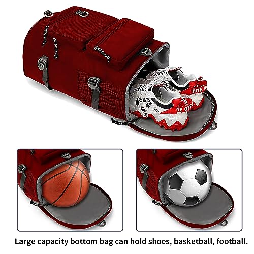 gym duffel bag backpack wrestling bag with shoe compartment 4 kinds of back method waterproof sports walking laptop - color: B-magenta Red