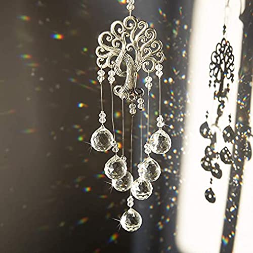 H&D HYALINE & DORA Garden Hanging Crystal Suncatchers Rainbow Makers with Crystal Ball Prisms and Metal Tree of Life for Garden Outdoor Home Kids Room Window - color: Clear Crystal Ball-long Chain