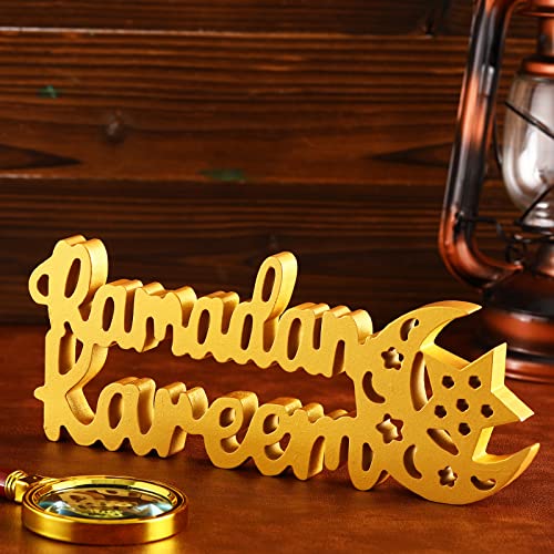 Queekay Ramadan Kareem Decorations for Home Ramadan Kareem Table Decor 9.84 x 3.74 Inch Mubarak Sign Wooden Centerpiece Tabletop Decor for Islamic Gifts Home Office Party Decorations - style: Kareem