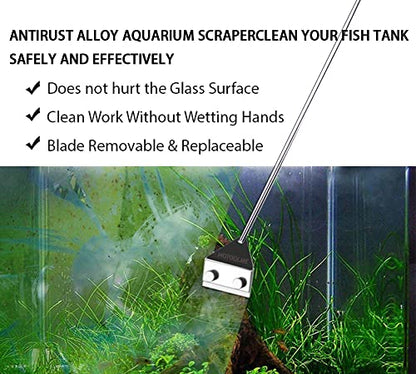 HOTOOLME Aquarium Scraper, 25.6" Stainless Steel Scraper Cleaning Razor with 10 Blades for Glass Aquarium Fish Tank