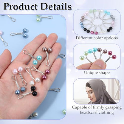 36Pcs Hijab Pins Clips, Multicolor Headscarf Pearl Pins, U Shape Safety Clips for Hijab Scarf Lady Muslim Shawl Clips Scarf Brooches Pin Jewelry Boutonniere Wedding Dress Accessories
