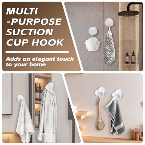 Suction Cup Hooks for Shower,Stainless Steel Towel Hooks No Drill | Vacuum-Lock Mount, Removable and Reusable for Glass, Tile, Metal and Smooth Non-Porous Surfaces(2 Pack, White) - color: White