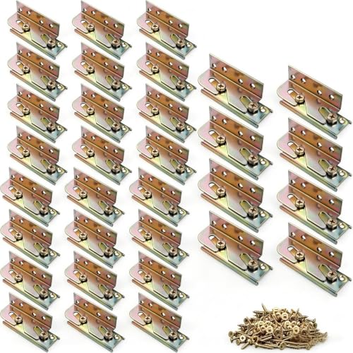 Bed Rail Brackets 32Pack,Heavy Duty Bed Frame Brackets Bulk with Screws | Fittings Wooden Bed Frame Connectors - size: 32 Pieces