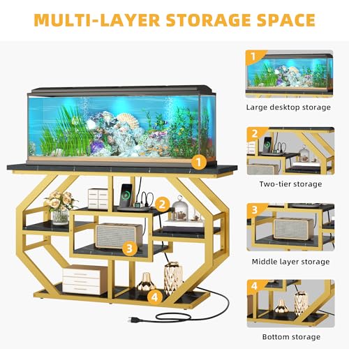 DWVO 55-75 Gallon Aquarium Stand with Power Outlet, Display Stand for Turtle Tank, Reptile Terrarium, Metal Fish Tank Stand Suitable for Living Room, Entryway, 860LBS Capacity, Black & Gold - color: Black & Gold