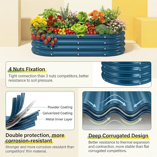 Land Guard 2 Pcs 6ft Metal Raised Garden Bed, 6 x 3 x 1 Galvanized Planter Raised Beds for Vegetables, Blue - color: 5-blue, size: 6×3×1ft(2pcs）