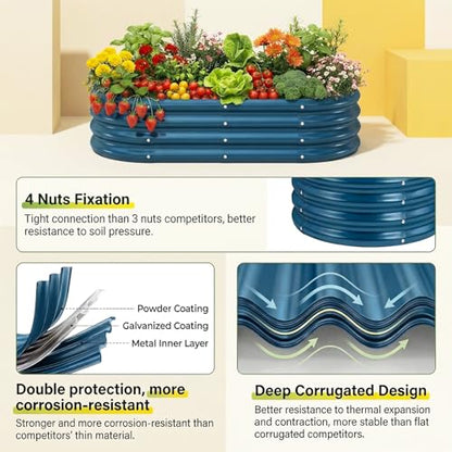 Land Guard 2 Pcs 6ft Metal Raised Garden Bed, 6 x 3 x 1 Galvanized Planter Raised Beds for Vegetables, Blue - color: 5-blue, size: 6×3×1ft(2pcs）