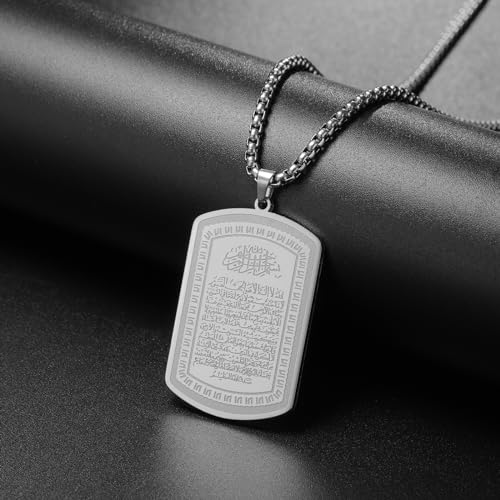 VASSAGO Islamic Allah Necklace for Men Women Stainless Steel Muslim Ayatul Kursi Necklace Islam Arabic Eid Ramadan Jewelry Gift - color: Silver Arabic necklace