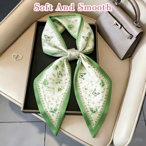 59" Hair Scarf for Women Silky Long Neck Head Scarves Purse Bag Scarfs for Handbag Satin Headscarf Gift 59" * 5.9” - color: 13-leaf Green Butterfly