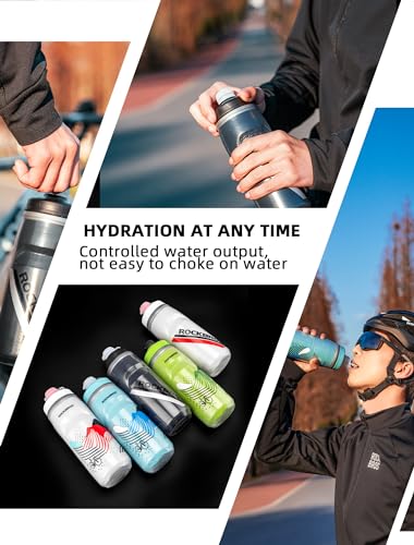 ROCKBROS Bike Water Bottle, 21oz Insulated Cycling Squeeze Bottle | 21oz Insulated Bike Bottle Keeps Drinks Cold for Hours, with Soft Squeeze Design, Leakproof Spout and Universal Cage Fit - color: White-red*2 Pack