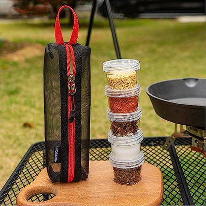 Portable Camping Spicing Travel Set, Spicing Storage Bag With 5 Seasoning Bottle Picnics Fishing Barbecue Seasoning Box Keep Spices Dry