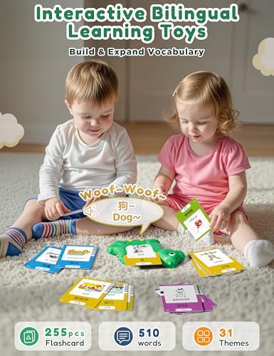 Chinese and English Talking Flash Cards for Kids, 510 Sight Words Bilingual Learning Toys for Toddlers, Chinese Alphabet Flashcards Pocket Speech Therapy Toys, Dinosaur Shaped - size: 510-Chinese&English