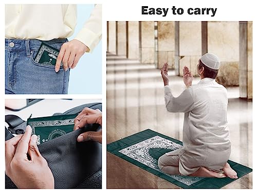 1 Piece Muslim Prayer Rug, Polyester Travel Prayer Mat with Compass, Green, 60CMx100CM