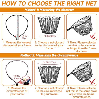 2Pcs Rubber Fishing Net Replacement Netting Without Handle Fly Fish Landing Nets Bag Foldable Trout Net Rubber Mesh for Freshwater Saltwater - color: Black