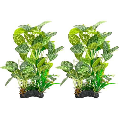 Silk Aquarium Plants 9.8in 2-Pack | Soft fish-safe durable fade-resistant for fresh/salt weighted base flexible - color: Green