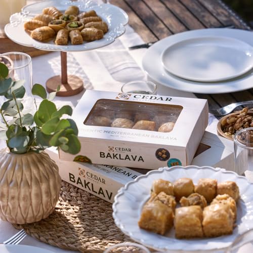 Cedar Pastries 19 Piece Baklava Assortment – Mediterranean Dessert Gift Box – Pistachio, Cashew & Walnut Phyllo Pastries – Gourmet Middle Eastern Sweets – Kosher & Halal Certified - size: 16 Ounce (Pack of 1)