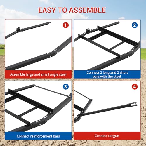 GarveeLife 74”Wide Drag Harrow, High Efficient Driveway Grader with Pin Hitch, Up to 50 LBS, Heavy Duty Lawn Leveling Rake Pull Behind Lawn Tractor Rake for Sand, Soil, Farm, Garden - size: 74 inches