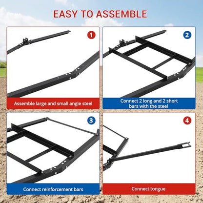 GarveeLife 74”Wide Drag Harrow, High Efficient Driveway Grader with Pin Hitch, Up to 50 LBS, Heavy Duty Lawn Leveling Rake Pull Behind Lawn Tractor Rake for Sand, Soil, Farm, Garden - size: 74 inches