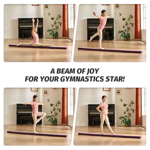 ZELUS 8' Folding Gymnastics Balance Beam, Floor Balance Beam w/Carry Handles Anti-Slip Base for Kids, Beginners & Professional Gymnasts - color: Purple