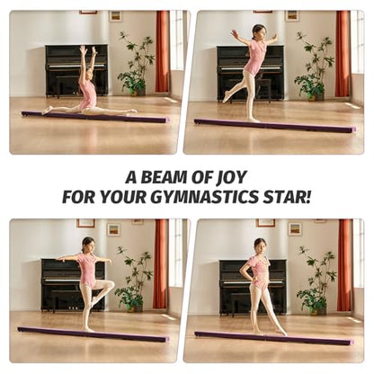 ZELUS 8' Folding Gymnastics Balance Beam, Floor Balance Beam w/Carry Handles Anti-Slip Base for Kids, Beginners & Professional Gymnasts - color: Purple