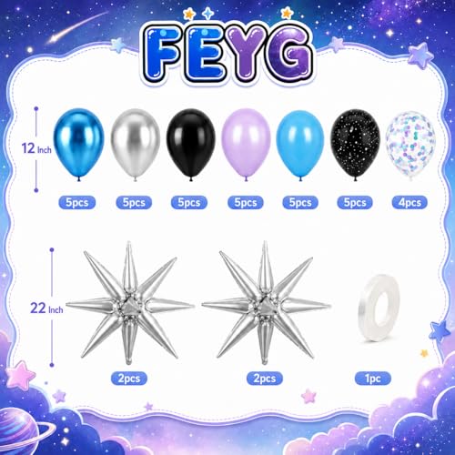 Outer Space Balloons, 12 Inch Purple and Black Balloon for Birthday Party - color: Black and Sliver, size: 30PC