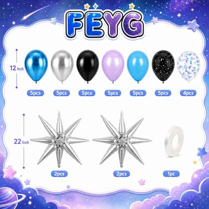 Outer Space Balloons, 12 Inch Purple and Black Balloon for Birthday Party - color: Black and Sliver, size: 30PC