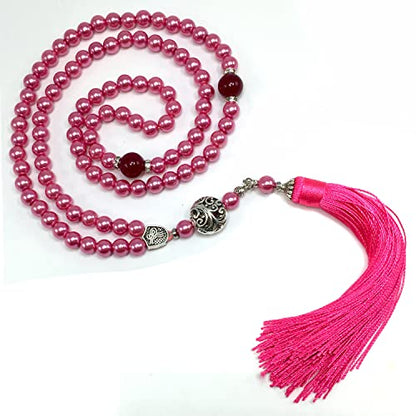 Special Prayer Beads Series -99 beads- Tesbih Tasbih Tasbeeh Misbaha Masbaha Subha Sebha Sibha (Syntetic Fuchsia Pearl -7 mm 99 Beads-) - color: Syntetic Fuchsia Pearl -7 mm 99 Beads-