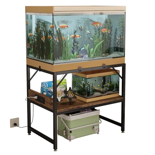 METYERRY Modern 15 Long Gallon Fish Tank Stand for Home Office, 2-Tier Aquarium Stand with Shelf for Storage, Fish Tank Table 24" x 12" x 21", Ideal for Breeder Tanks, and Reptile Terrariums, Rustic Brown
