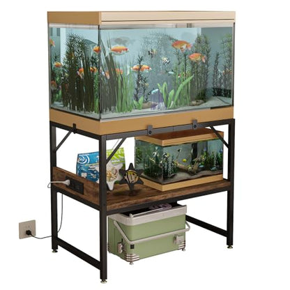 METYERRY Modern 15 Long Gallon Fish Tank Stand for Home Office, 2-Tier Aquarium Stand with Shelf for Storage, Fish Tank Table 24" x 12" x 21", Ideal for Breeder Tanks, and Reptile Terrariums, Rustic Brown