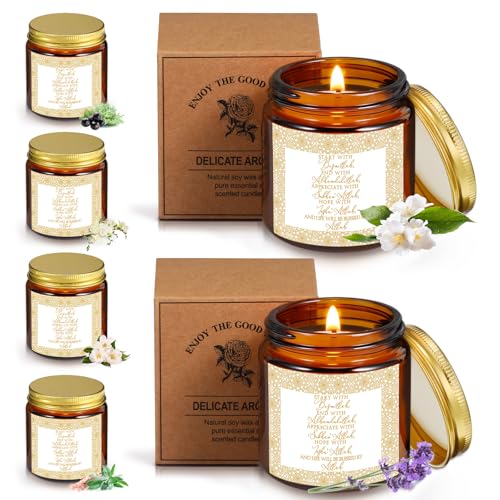 MTLEE 6 Pcs Scented Candles Gift Set, Candle for Women Home 3.5 oz Bismillah Islamic Soy Wax Natural Aromatherapy Jar Candles for Party Yoga Eid Al-adha Mubarak Muslim Ramadan Decor (Brown) - color: Brown