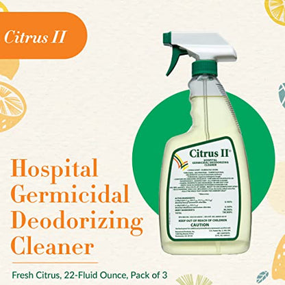 Citrus II Hospital Germicidal Deodorizing Cleaner - Fresh Citrus Scent - Disinfecting Spray Cleaner - 22 Fl Oz - Pack of 3