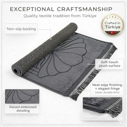 Modefa Muslim Prayer Rug Islam, Soft Plush Velvet Praying Mat Thick Sajadah with Car Hanger | Simple Pattern Solid Not Distracting | 31.5 x 47in Non-Slip Padded Prayer Mat (Clam Black) - color: Clam Black