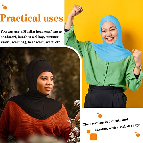 4 Pieces Modal Hijab Cap Adjustable Muslim Stretchy Turban Full Cover Shawl Cap Full Neck Coverage for Lady - color: Black, Blue, Pink, Apricot