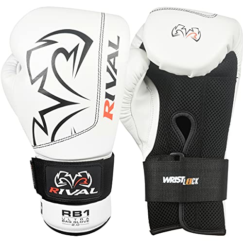 RIVAL Boxing RB1 2.0 Ultra Bag Gloves, Hook and Loop Closure, Super-Resistant Microfiber, High-Density Foam, Breathable Mesh Palm - color: White, size: Small