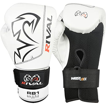 RIVAL Boxing RB1 2.0 Ultra Bag Gloves, Hook and Loop Closure, Super-Resistant Microfiber, High-Density Foam, Breathable Mesh Palm - color: White, size: Small
