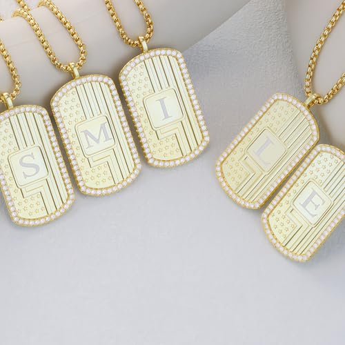 American Flag 18K Gold Plated Initial Dog Tag Alphabet Pendant Necklace for Men&Women, A to Z Copper Pendant Necklace with CZ Stones, Personalized Letter Non-Tarnish Jewelry Gift - style: Q