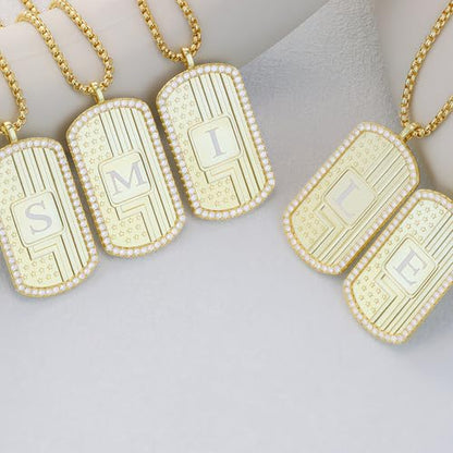 American Flag 18K Gold Plated Initial Dog Tag Alphabet Pendant Necklace for Men&Women, A to Z Copper Pendant Necklace with CZ Stones, Personalized Letter Non-Tarnish Jewelry Gift - style: Q
