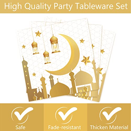 96 Pcs Eid Mubarak Decorations for Home 24 Servings with Festival Paper Plates,Dessert Plates,Napkins and Forks Sets for Eid al-Fitr Decor al-Adha Festival Ramadan Mubarak Muslim Islamic Supplies