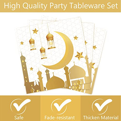96 Pcs Eid Mubarak Decorations for Home 24 Servings with Festival Paper Plates,Dessert Plates,Napkins and Forks Sets for Eid al-Fitr Decor al-Adha Festival Ramadan Mubarak Muslim Islamic Supplies