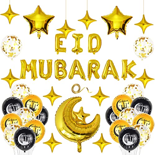 Generic Eid Party Balloons, Eid Ramadan Decorations, Eid Banner, Islamic Party Decorations (Gold) - color: Gold