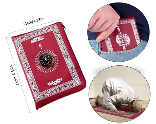 Travel Prayer Mat, 60cm*100cm Portable Red Nylon Waterproof Praying Rug with Compass, Qibla Finder, Perfect for Ramadan Gifts, Islamic Prayer