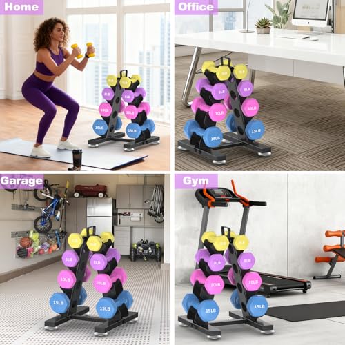 TomCare 6-Tier|5-Tier|4-Tier|2-Tier Dumbbell Rack Stand Only for Home Gym | Stable A-Frame, Fits 5–35 lb Dumbbells, Protective Padded Cradles, Adjustable Feet, Easy-Carry Handle (Stand Only) - color: Black, size: 4 Tier