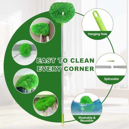 Ceiling Fan Cleaner Duster Reusable Microfiber Ceiling Fan Blade Cleaner Removable Duster with Extension Pole Adjusts 13 to 49.7 Inch for Cleaning Walls Bookshelves Furniture Door Window Top (Green) - color: Green