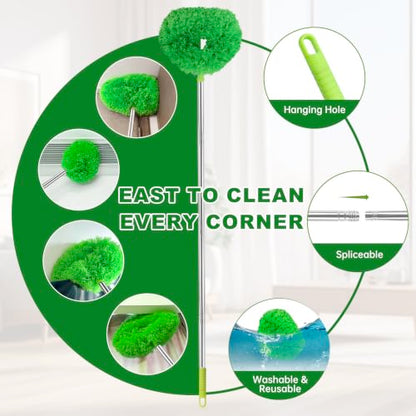 Ceiling Fan Cleaner Duster Reusable Microfiber Ceiling Fan Blade Cleaner Removable Duster with Extension Pole Adjusts 13 to 49.7 Inch for Cleaning Walls Bookshelves Furniture Door Window Top (Green) - color: Green